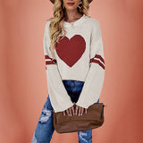 Suhkasana - Pink Heart Contrast Knit Sweater Womens Valentine Pullover: Size:  S