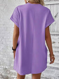 Suhkasana - Relaxed Fit Cotton Short Sleeve Pocket Dress for Summer: Size: XL