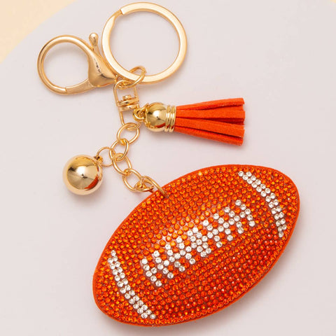 SP Sophia Collection - Gameday Rhinestone Pave Tassel Football Keychain: Orange