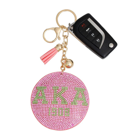 PinktownUSA - Keychain AKA Sorority Pink Padded Charm for Women: Pink / Gold / 7 x 3.10 inches
