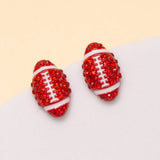 SP Sophia Collection - Gameday Two-Tone Rhinestone Pave Football Stud Earrings: Red