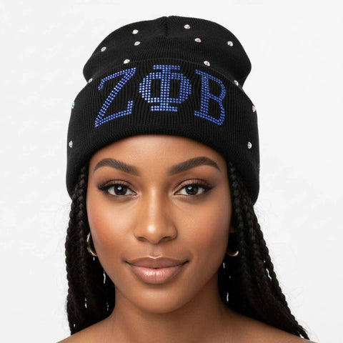 PinktownUSA - ZPB Sorority Pride Black Bling Winter Beanie Hat: Color: Blue / Plating: Black Coating / Size: Stretch to Fit