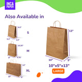 INCA PAPER - (10 pc) 10" x 5" x 13" Kraft Paper Bags