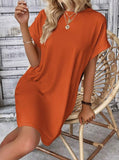 Suhkasana - Relaxed Fit Cotton Short Sleeve Pocket Dress for Summer: Size: XL