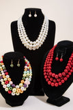 SP Sophia Collection - Multi-Strand Pearl Bead Necklace Earring Set : Fuchsia
