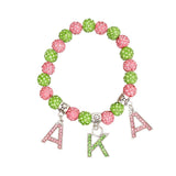 PinktownUSA - AKA Sorority Pink Green Bling Letter Bracelet: Pink and Green / Rhodium / Stretch to Fit