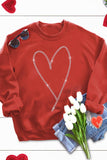 Suhkasana - Fiery Red Rhinestone Heart Shaped Long Sleeve Sweatshirt Size: L