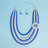 PinktownUSA - Necklace Blue White Pearl ZPB Set for Women: Blue and White / Rhodium / 20 + 4 inches