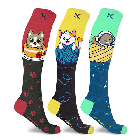 Extreme Fit Wholesale - Cats Knee High Compression Socks - 3 ASST STYLES