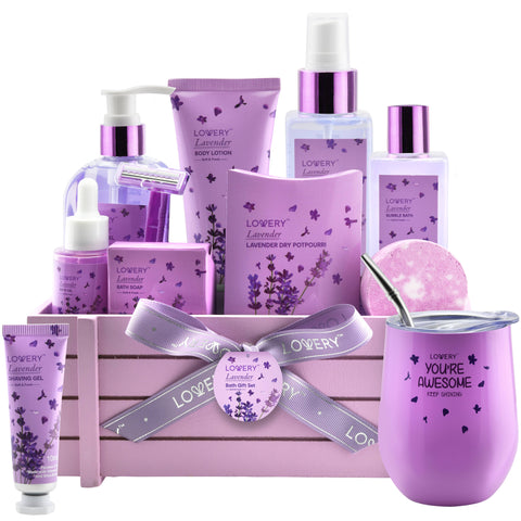 Lovery - Bath and Body Gift Basket, Lavender Home Spa Gift Kit
