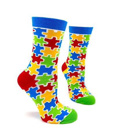 Fabdaz - Colorful Autism Awareness Puzzle Pieces Women's Crew Socks