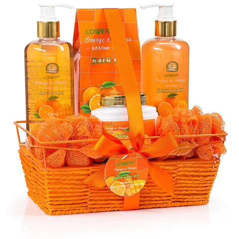 Lovery - Home Spa Gift Basket in Orange Mango, Bath and Body Care Kit