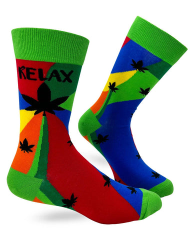 Fabdaz - Relax Cannabis Leaves Men's Novelty Crew Socks