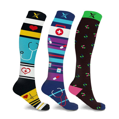Extreme Fit Wholesale - NURSE INSPIRED COMPRESSION SOCKS - 3 ASST STYLES