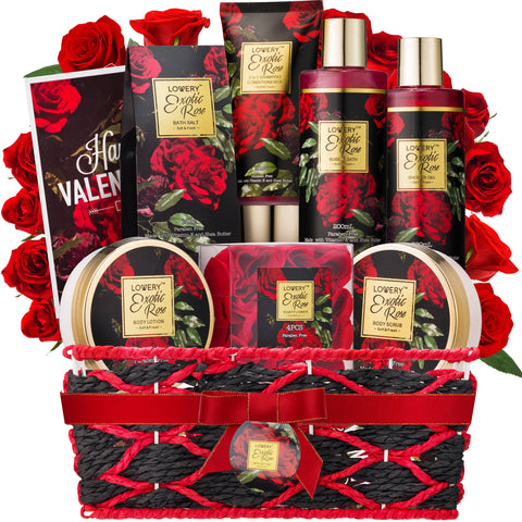 Lovery - Exotic Rose Spa Basket, Valentines Thank You Gift, Self Care