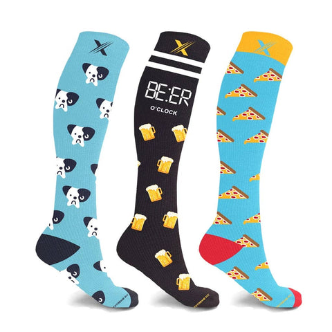 Extreme Fit Wholesale - LAZY WEEKEND COMPRESSION SOCKS COLLECTION - 3 ASST STYLES: Large/XL